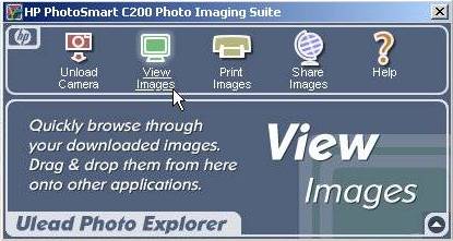 Start med at bne programmet HP PhotoSmart C200 Imaging Suite og klik herefter p View Images