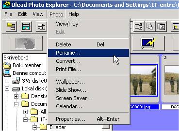 Vlg herefter "Rename" i menuen "Photo".